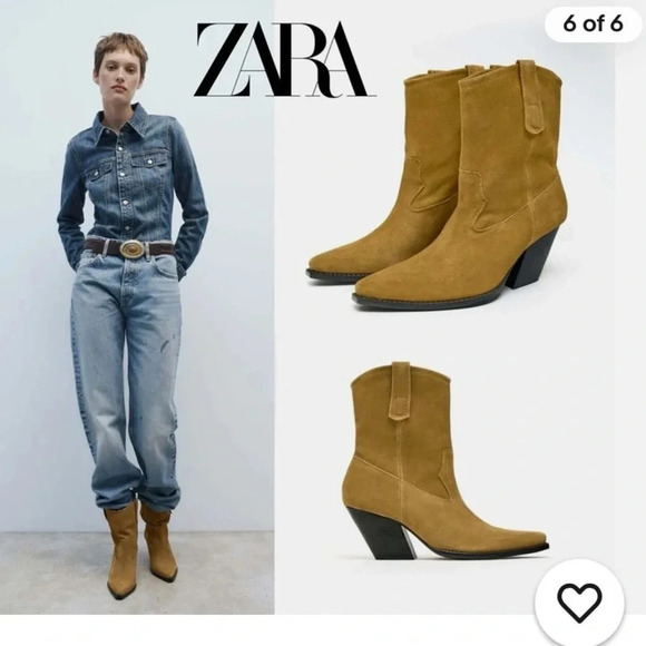 Zara Shoes - Zara Cowboy Western Suede Ankle Boots, Tan Color size 38 euro or 7.5  US